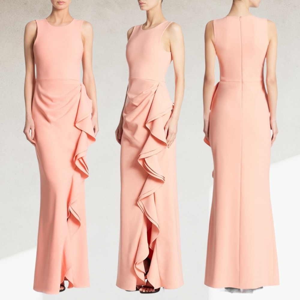 Parker Black Madeline Peach Ruffle Long Gown